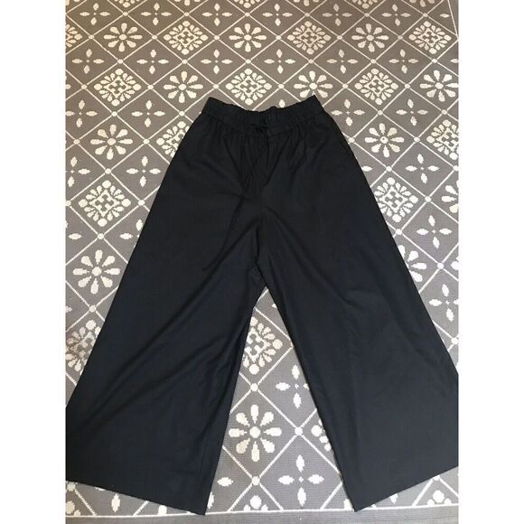 Anne Klein Womens Small Wide Leg Ankle Pants Black Elastic Waist Drawstring - Picture 5 of 7